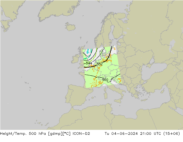 Height/Temp. 500 hPa ICON-D2 Di 04.06.2024 21 UTC