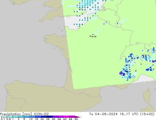 Niederschlag ICON-D2 Di 04.06.2024 17 UTC