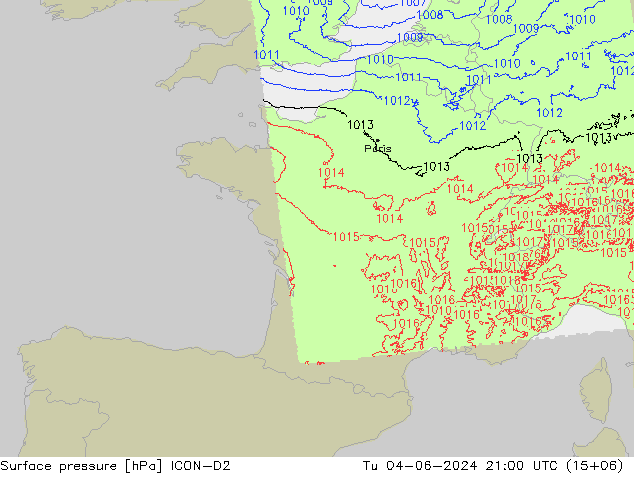 приземное давление ICON-D2 вт 04.06.2024 21 UTC