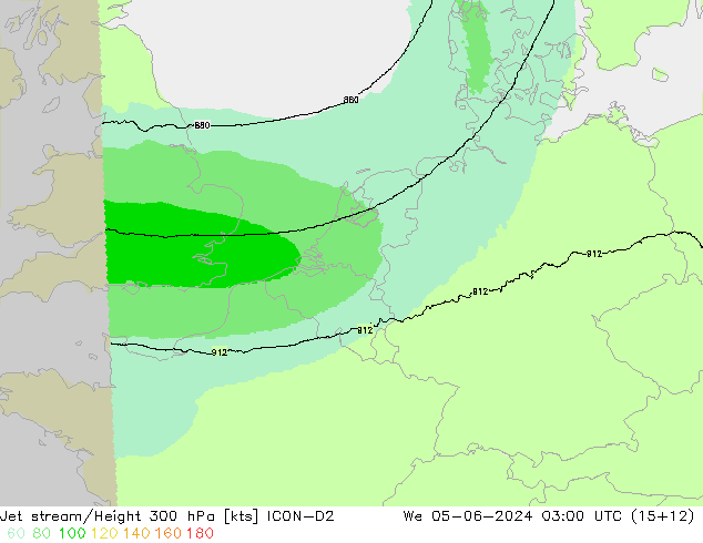 Jet stream/Height 300 hPa ICON-D2 We 05.06.2024 03 UTC