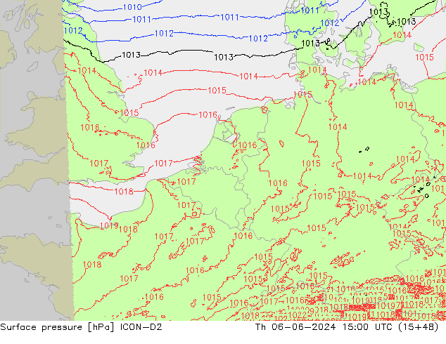 приземное давление ICON-D2 чт 06.06.2024 15 UTC