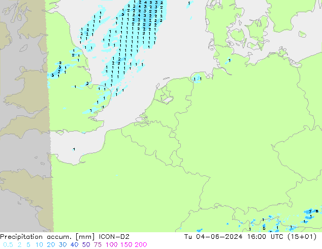 Precipitation accum. ICON-D2 Tu 04.06.2024 16 UTC