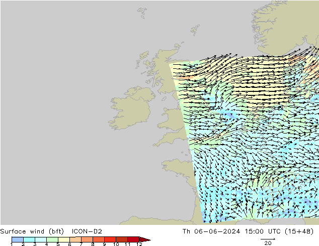 ве�Bе�@ 10 m (bft) ICON-D2 чт 06.06.2024 15 UTC