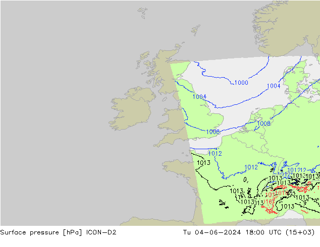 ciśnienie ICON-D2 wto. 04.06.2024 18 UTC