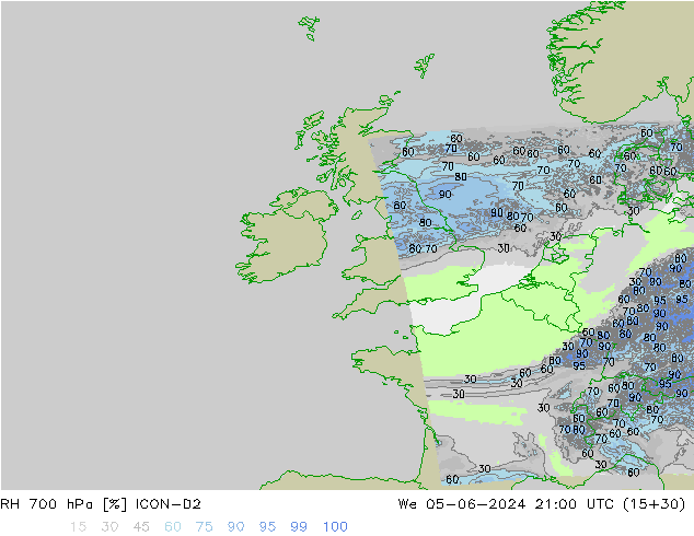 Humedad rel. 700hPa ICON-D2 mié 05.06.2024 21 UTC