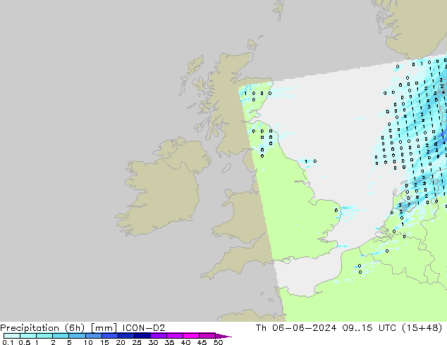 Totale neerslag (6h) ICON-D2 do 06.06.2024 15 UTC