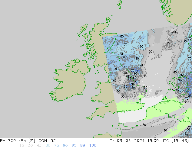 Humidité rel. 700 hPa ICON-D2 jeu 06.06.2024 15 UTC