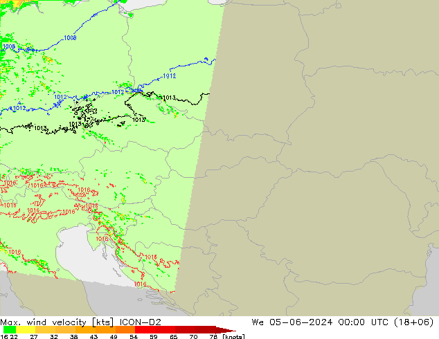 Max. wind velocity ICON-D2 ср 05.06.2024 00 UTC