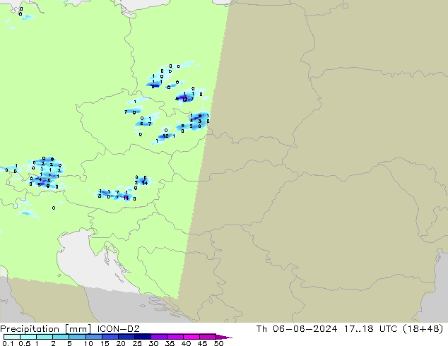 Precipitation ICON-D2 Th 06.06.2024 18 UTC