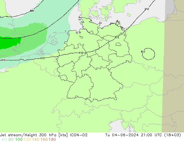 Jet stream ICON-D2 Ter 04.06.2024 21 UTC