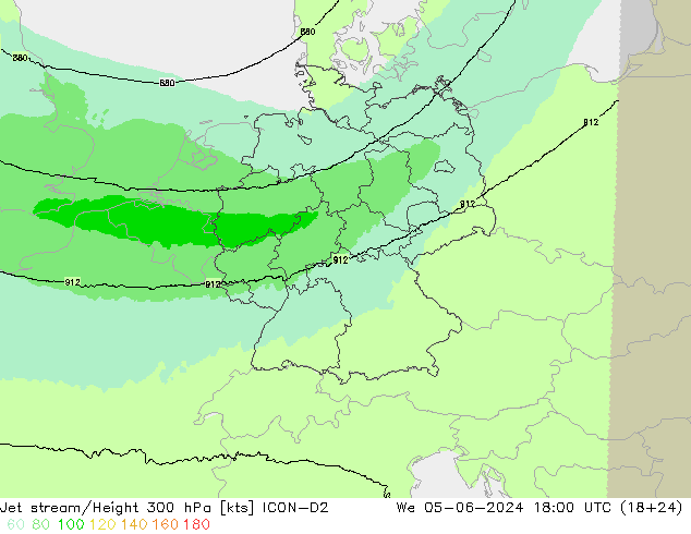 Jet stream/Height 300 hPa ICON-D2 We 05.06.2024 18 UTC