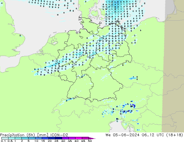 Yağış (6h) ICON-D2 Çar 05.06.2024 12 UTC