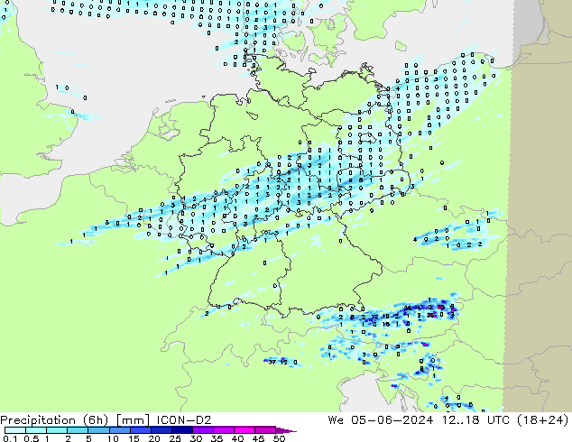 Yağış (6h) ICON-D2 Çar 05.06.2024 18 UTC