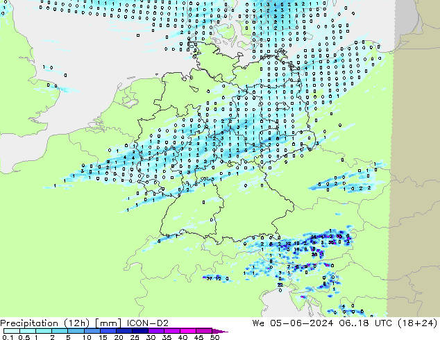 Precipitazione (12h) ICON-D2 mer 05.06.2024 18 UTC