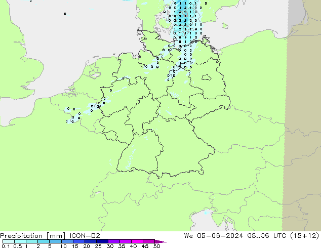 Precipitación ICON-D2 mié 05.06.2024 06 UTC