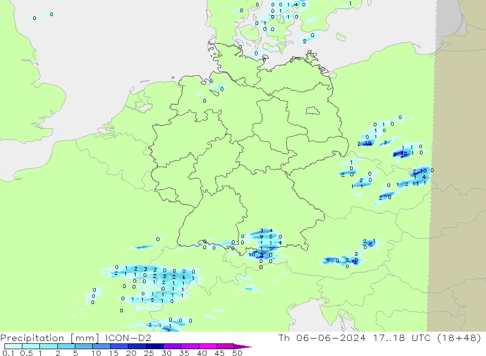 Precipitación ICON-D2 jue 06.06.2024 18 UTC