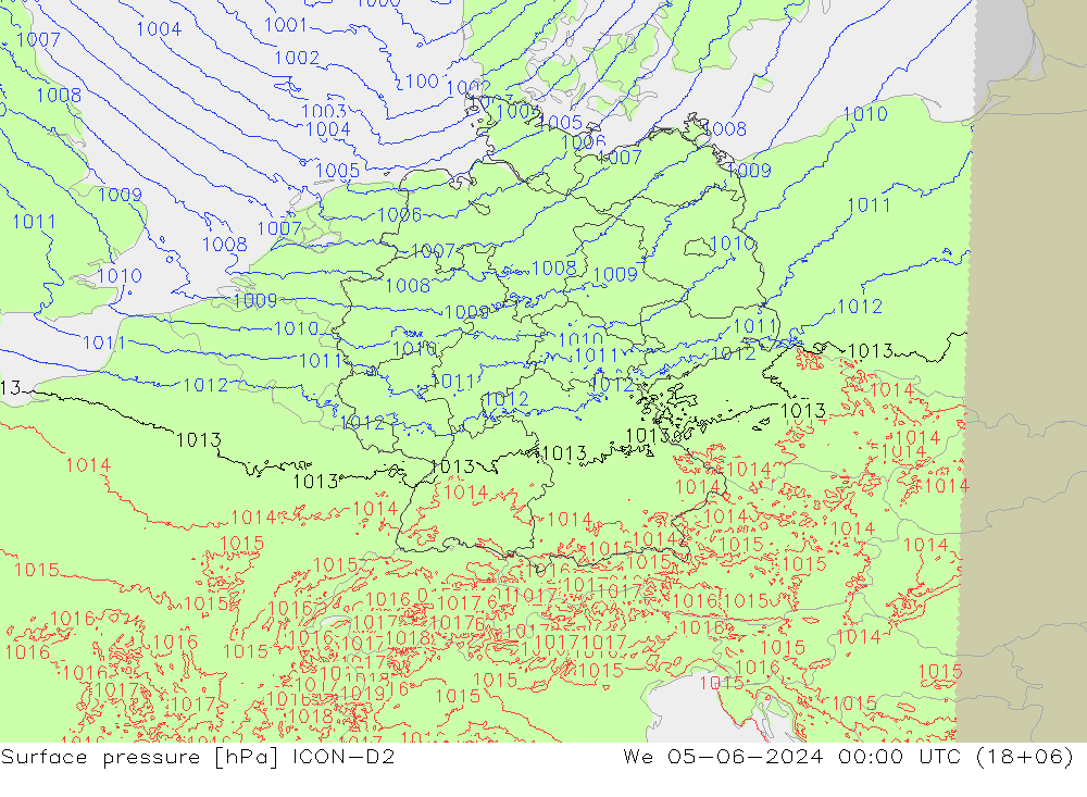 Surface pressure ICON-D2 We 05.06.2024 00 UTC