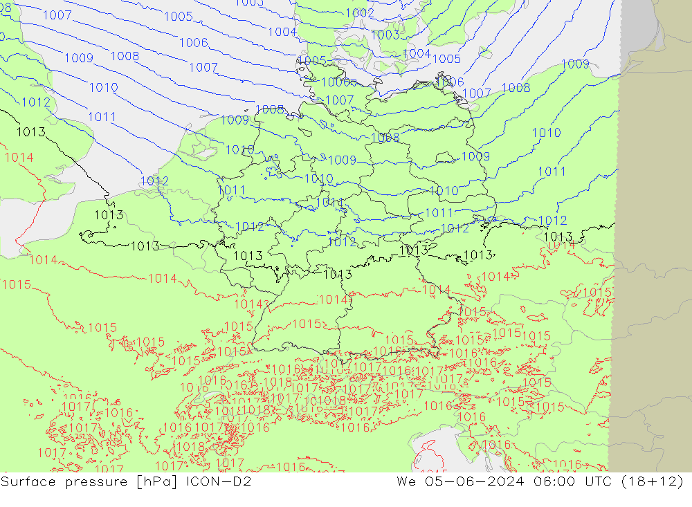 приземное давление ICON-D2 ср 05.06.2024 06 UTC