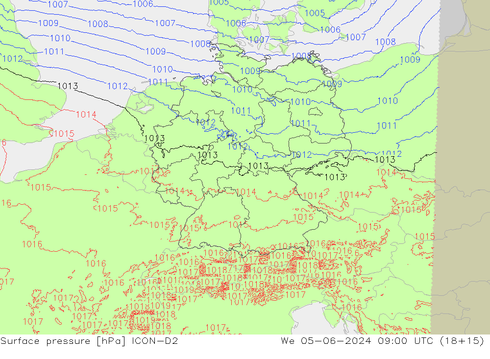 Yer basıncı ICON-D2 Çar 05.06.2024 09 UTC