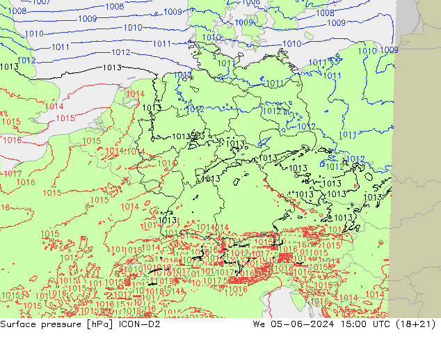 pression de l'air ICON-D2 mer 05.06.2024 15 UTC