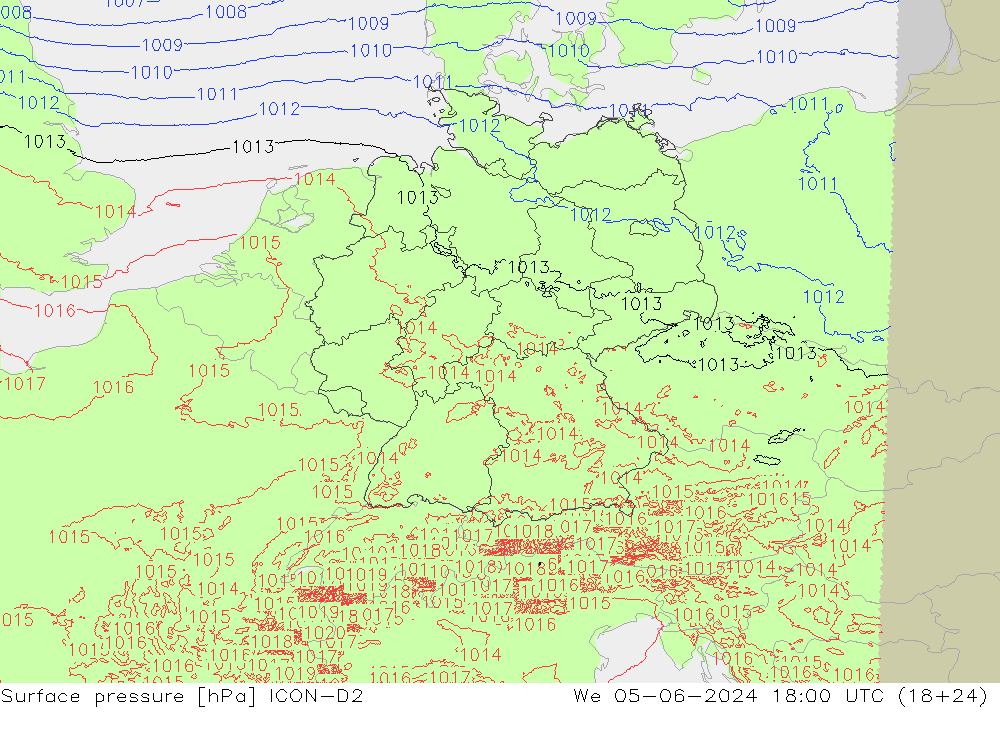 Bodendruck ICON-D2 Mi 05.06.2024 18 UTC