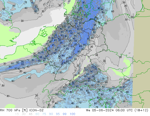 RH 700 hPa ICON-D2 Mi 05.06.2024 06 UTC