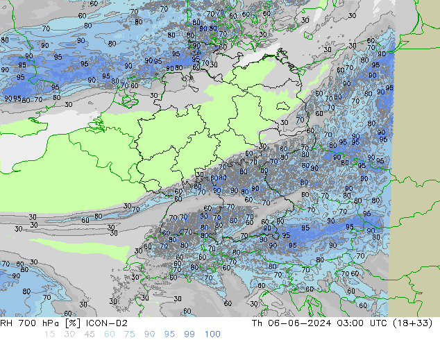 RH 700 hPa ICON-D2 Th 06.06.2024 03 UTC