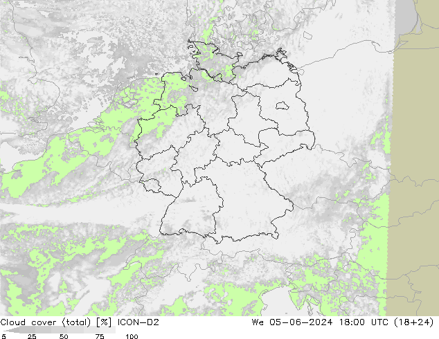 Cloud cover (total) ICON-D2 We 05.06.2024 18 UTC