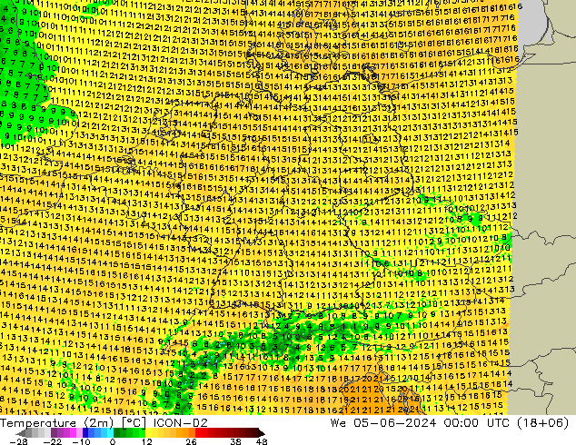 Temperature (2m) ICON-D2 We 05.06.2024 00 UTC