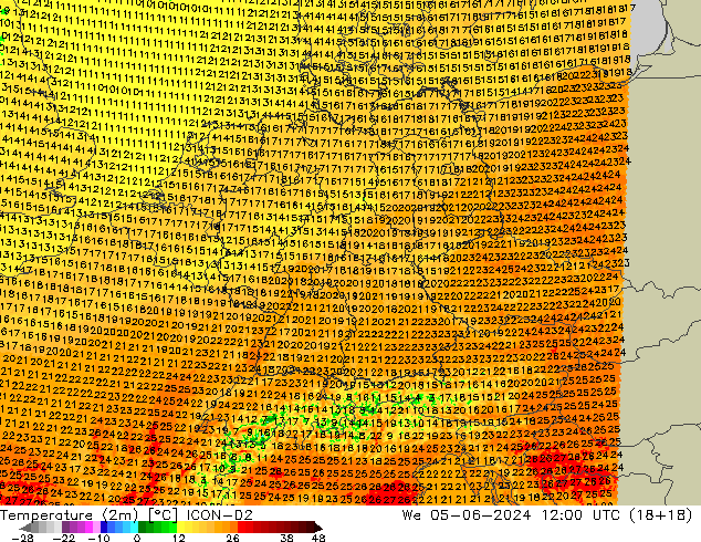 Temperatura (2m) ICON-D2 Qua 05.06.2024 12 UTC