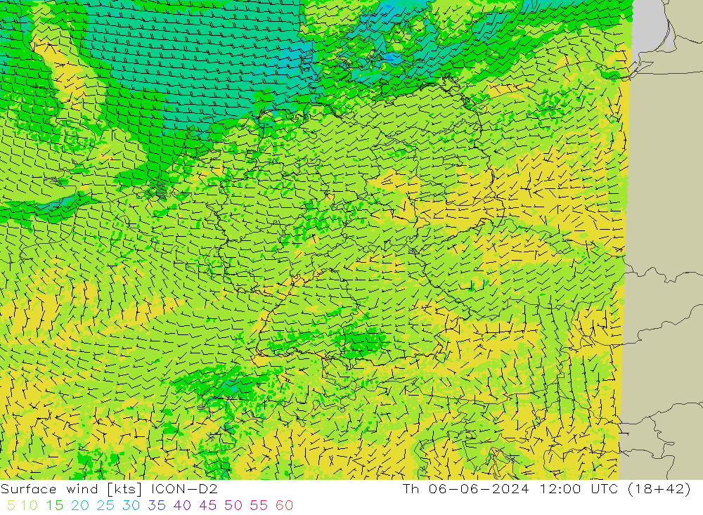 Rüzgar 10 m ICON-D2 Per 06.06.2024 12 UTC