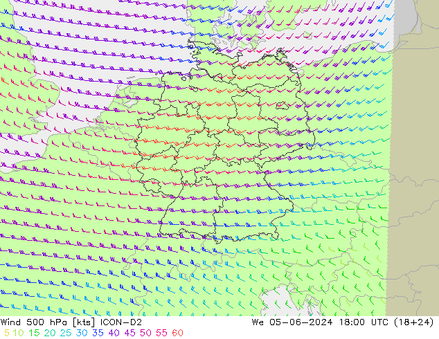 Wind 500 hPa ICON-D2 Mi 05.06.2024 18 UTC