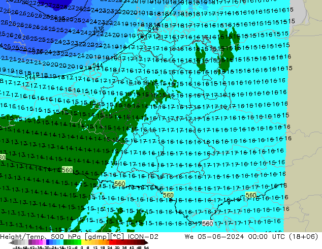 Height/Temp. 500 hPa ICON-D2 We 05.06.2024 00 UTC