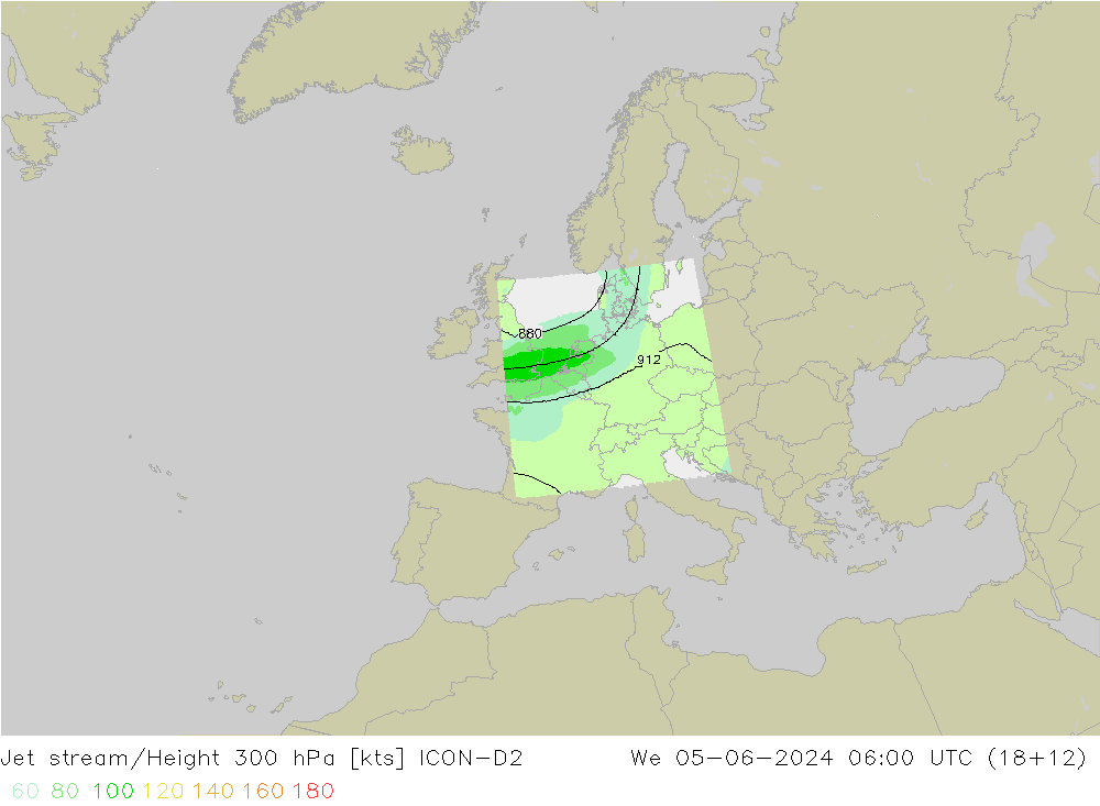 Jet stream/Height 300 hPa ICON-D2 We 05.06.2024 06 UTC