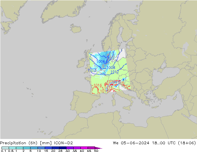 Precipitation (6h) ICON-D2 St 05.06.2024 00 UTC