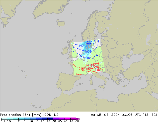 осадки (6h) ICON-D2 ср 05.06.2024 06 UTC