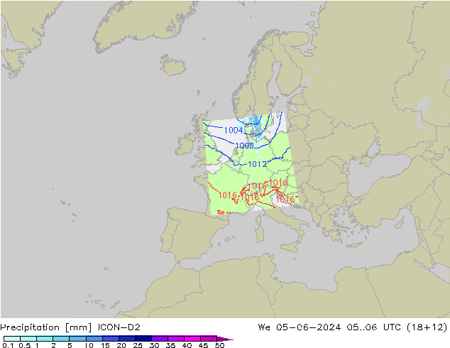 Niederschlag ICON-D2 Mi 05.06.2024 06 UTC