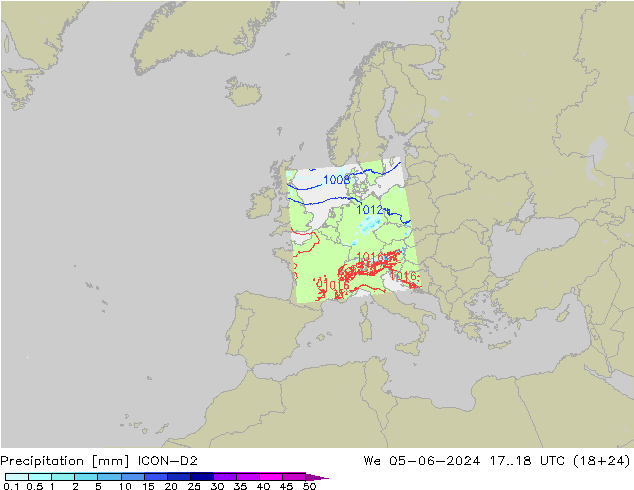 Niederschlag ICON-D2 Mi 05.06.2024 18 UTC