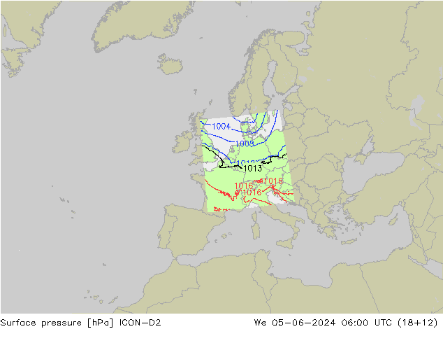 地面气压 ICON-D2 星期三 05.06.2024 06 UTC