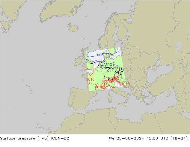 Luchtdruk (Grond) ICON-D2 wo 05.06.2024 15 UTC