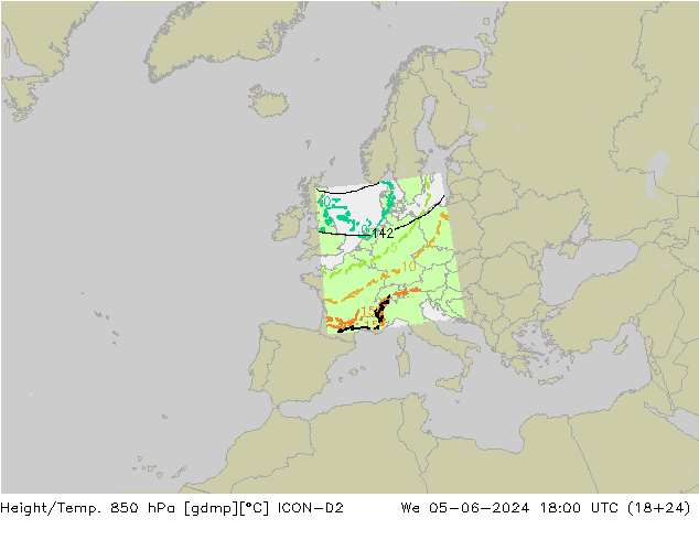 Height/Temp. 850 hPa ICON-D2 Mi 05.06.2024 18 UTC