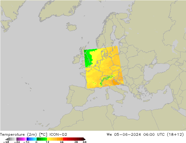 Temperature (2m) ICON-D2 We 05.06.2024 06 UTC