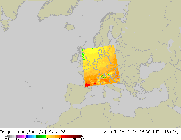 Temperaturkarte (2m) ICON-D2 Mi 05.06.2024 18 UTC