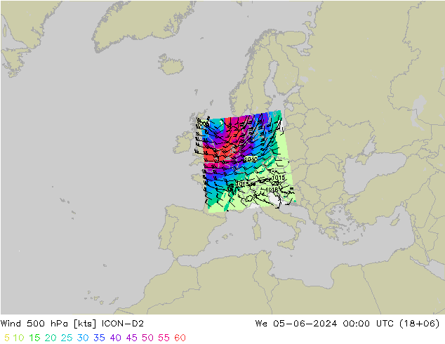 Wind 500 hPa ICON-D2 St 05.06.2024 00 UTC