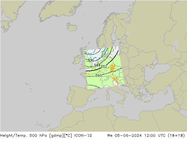 Géop./Temp. 500 hPa ICON-D2 mer 05.06.2024 12 UTC