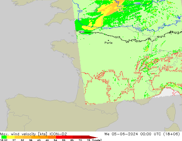 Windböen ICON-D2 Mi 05.06.2024 00 UTC