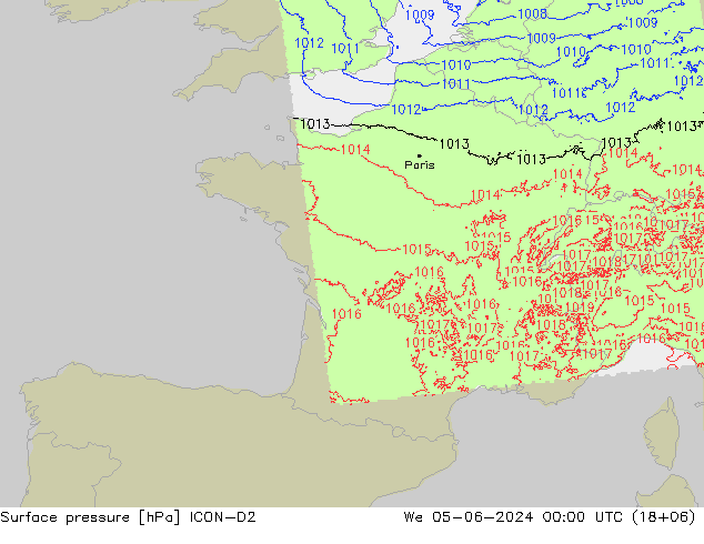 Bodendruck ICON-D2 Mi 05.06.2024 00 UTC