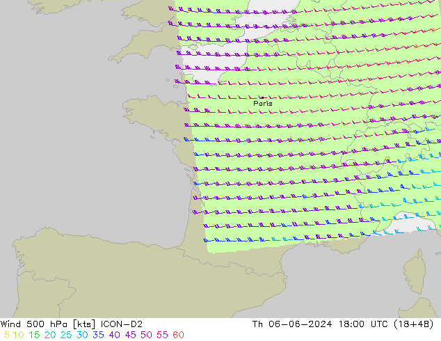 Rüzgar 500 hPa ICON-D2 Per 06.06.2024 18 UTC