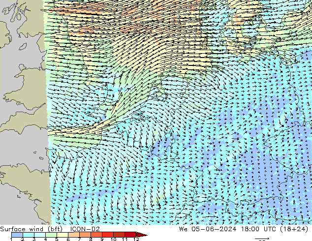 Surface wind (bft) ICON-D2 We 05.06.2024 18 UTC