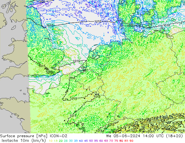 Isotachs (kph) ICON-D2 St 05.06.2024 14 UTC